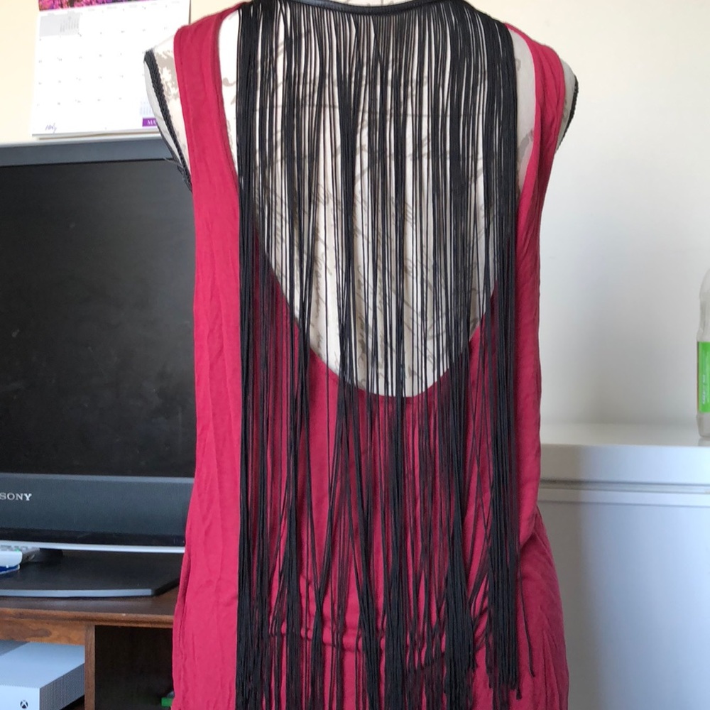 Dark Red Open Back/Fringe Top With Front Keyhole - image 6